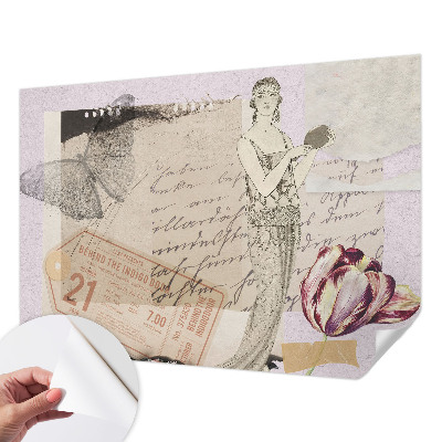 Baby room wall mural with a nostalgic collage design