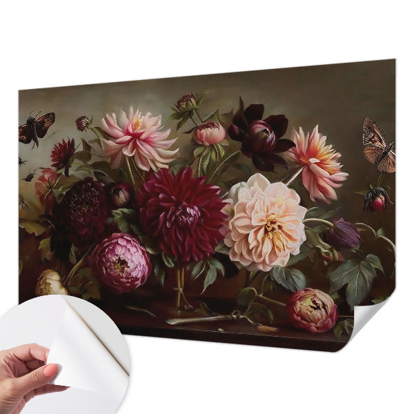 Self-adhesive wall mural with a floral design