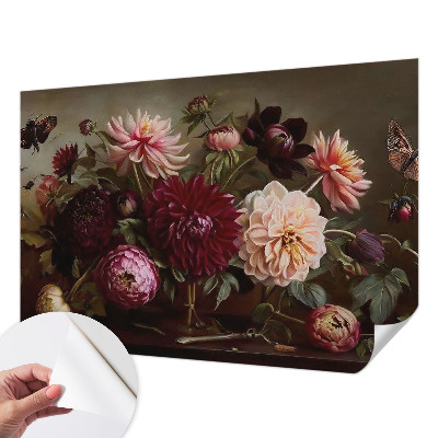 Self-adhesive wall mural with a floral design