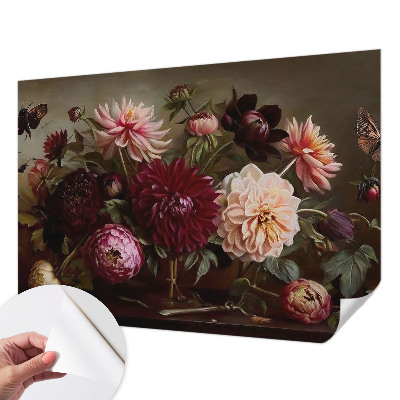 Self-adhesive wall mural with a floral design