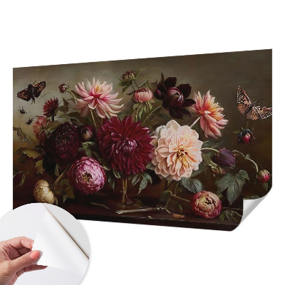 Self-adhesive wall mural with a floral design