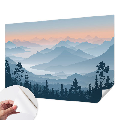 Peel and stick wallpaper mural with a mountain panorama design