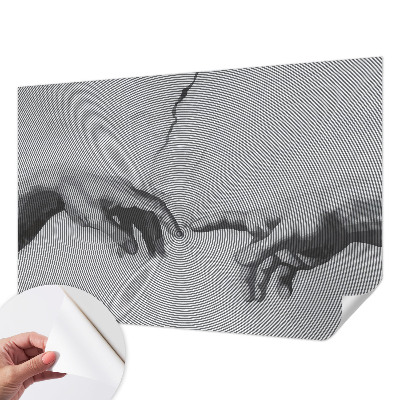 Removable wall mural with a hypnotic hands design
