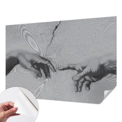 Removable wall mural with a hypnotic hands design