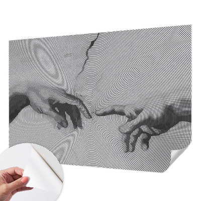 Removable wall mural with a hypnotic hands design