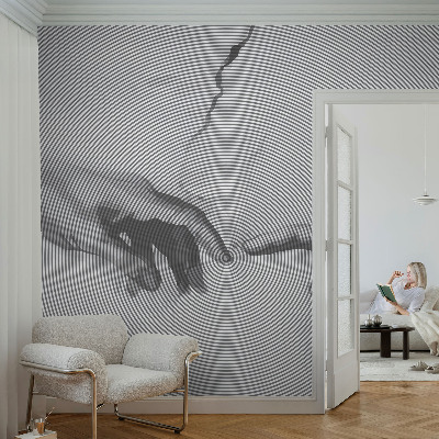 Removable wall mural with a hypnotic hands design