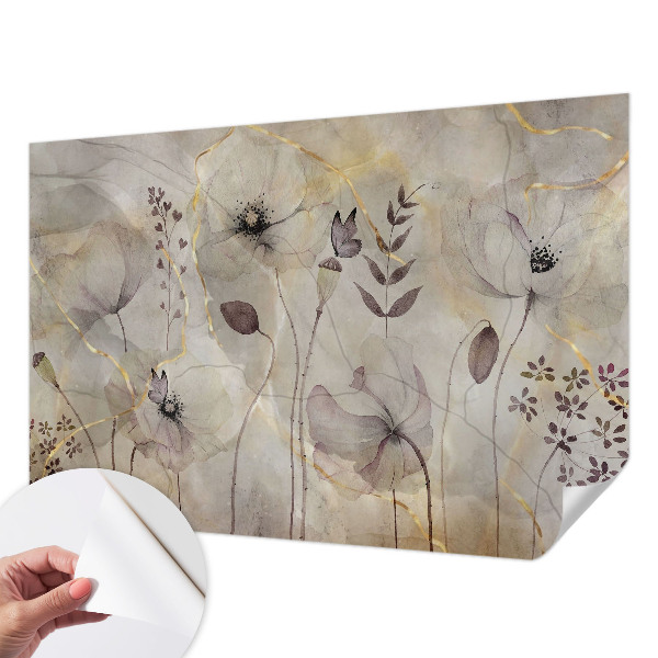 Removable wall mural wallpaper with a delicate floral pattern