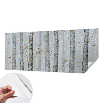 Peel and stick wall mural for living room with a birch tree design