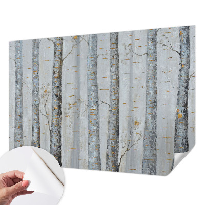 Peel and stick wall mural for living room with a birch tree design