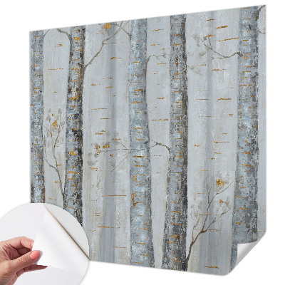 Peel and stick wall mural for living room with a birch tree design