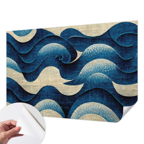 Nursery wall mural with a blue waves design