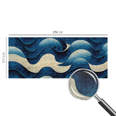 Nursery wall mural with a blue waves design