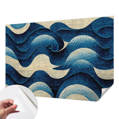 Nursery wall mural with a blue waves design