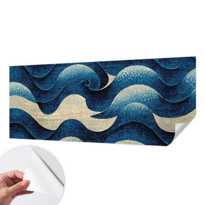 Nursery wall mural with a blue waves design