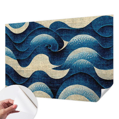 Nursery wall mural with a blue waves design
