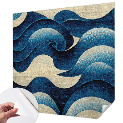 Nursery wall mural with a blue waves design