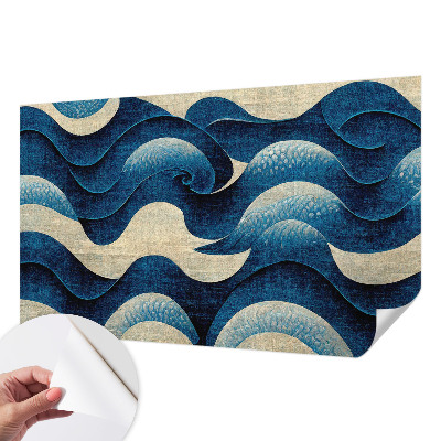 Nursery wall mural with a blue waves design