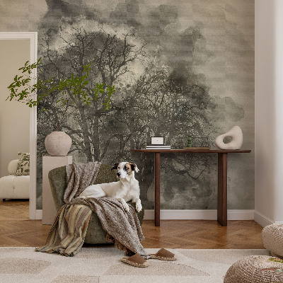 Baby room wall mural with a mysterious trees design