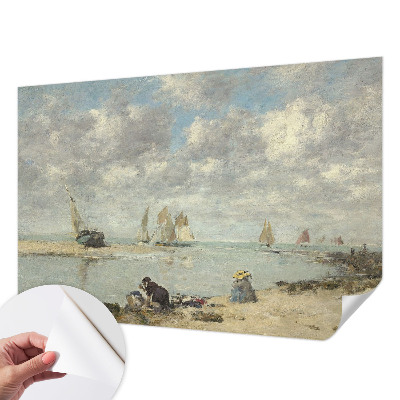 Self-adhesive wall mural with a seascape design