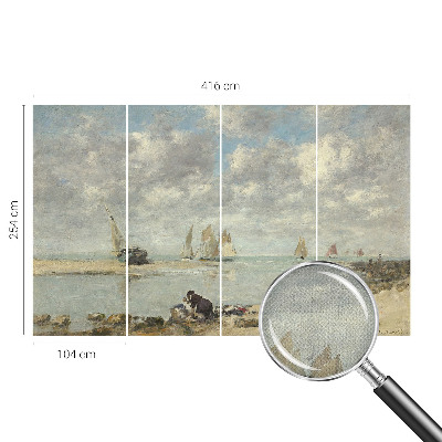 Self-adhesive wall mural with a seascape design