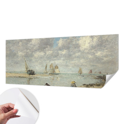 Self-adhesive wall mural with a seascape design