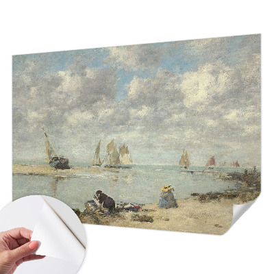 Self-adhesive wall mural with a seascape design