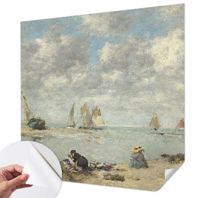 Self-adhesive wall mural with a seascape design