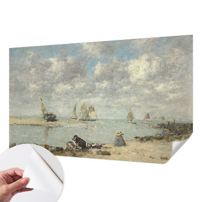 Self-adhesive wall mural with a seascape design