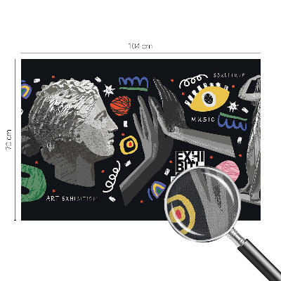 Peel and stick wallpaper mural featuring a colorful exhibition design