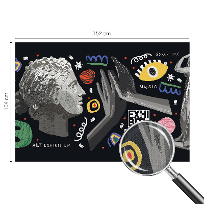 Peel and stick wallpaper mural featuring a colorful exhibition design