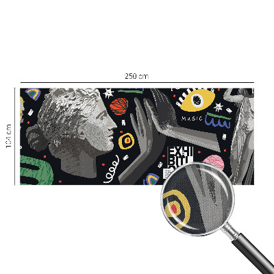 Peel and stick wallpaper mural featuring a colorful exhibition design