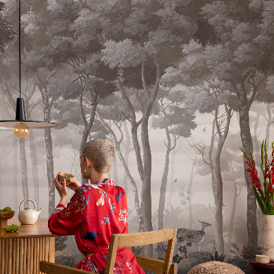 3D photo wallpaper mural with a forest scene called 