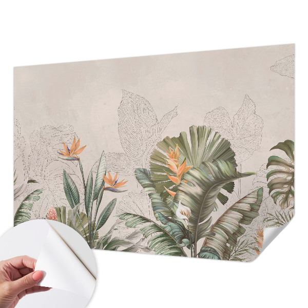 Children's wall mural with tropical flower motif