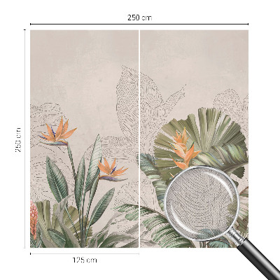 Children's wall mural with tropical flower motif