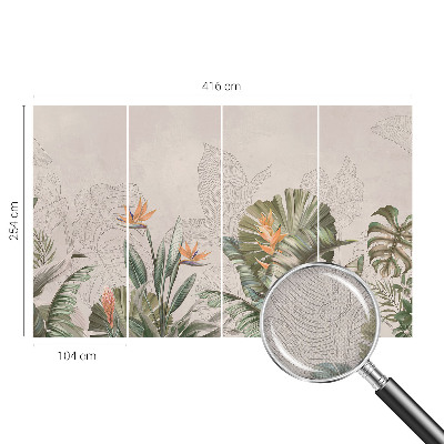 Children's wall mural with tropical flower motif