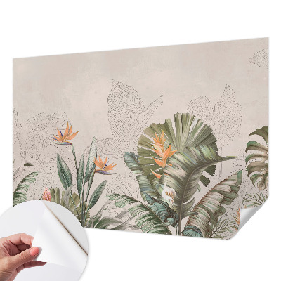 Children's wall mural with tropical flower motif