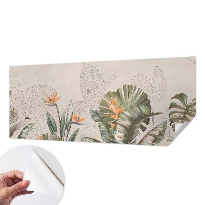 Children's wall mural with tropical flower motif