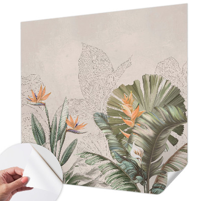 Children's wall mural with tropical flower motif