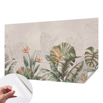 Children's wall mural with tropical flower motif