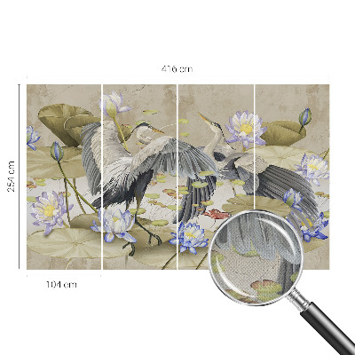 Baby room wall mural with a birds and lilies design