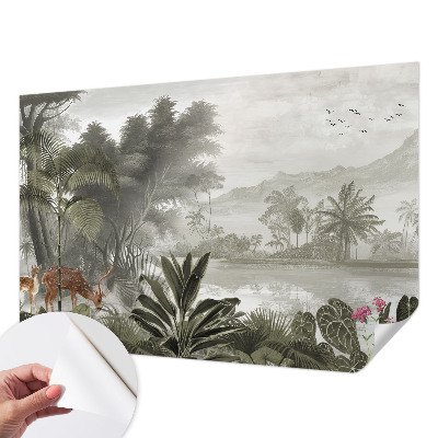 Peel and stick wall mural with a tropical oasis design