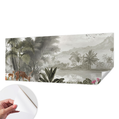 Peel and stick wall mural with a tropical oasis design