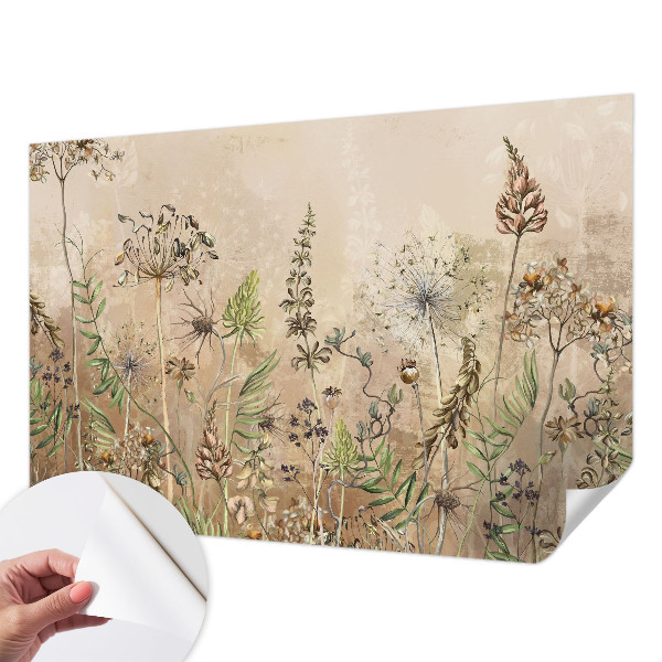 Peel and stick wallpaper mural with a rustic floral pattern