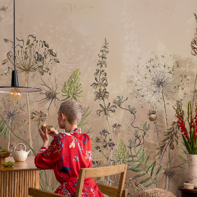 Peel and stick wallpaper mural with a rustic floral pattern