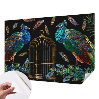 Peel and stick wallpaper mural with a peacock image