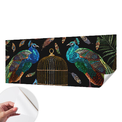 Peel and stick wallpaper mural with a peacock image