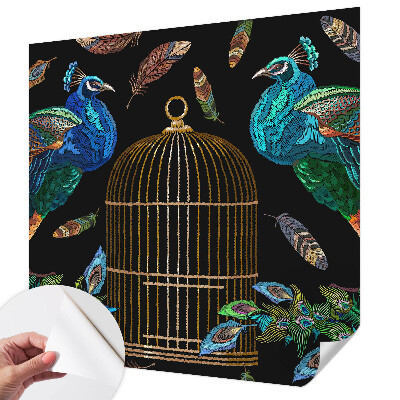 Peel and stick wallpaper mural with a peacock image