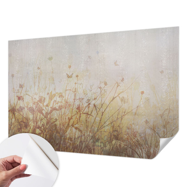 Self-adhesive wall mural with a meadow harmony motif
