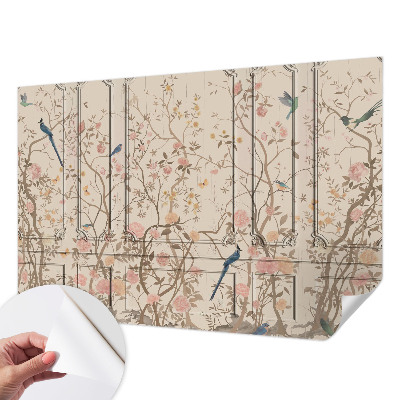 Nursery wall mural with a birds and flowers design