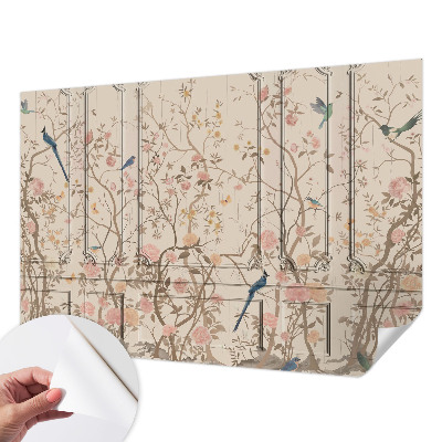 Nursery wall mural with a birds and flowers design